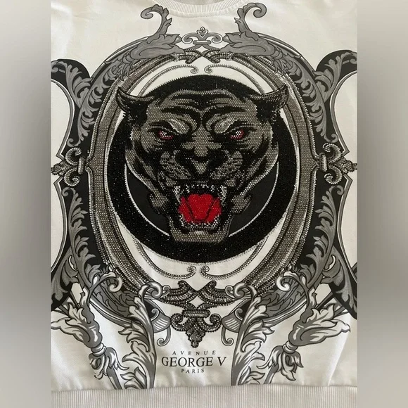 GEORGE V PARIS  Men's White and Black Panther Sweater VINTAGE - Picture 7 of 12